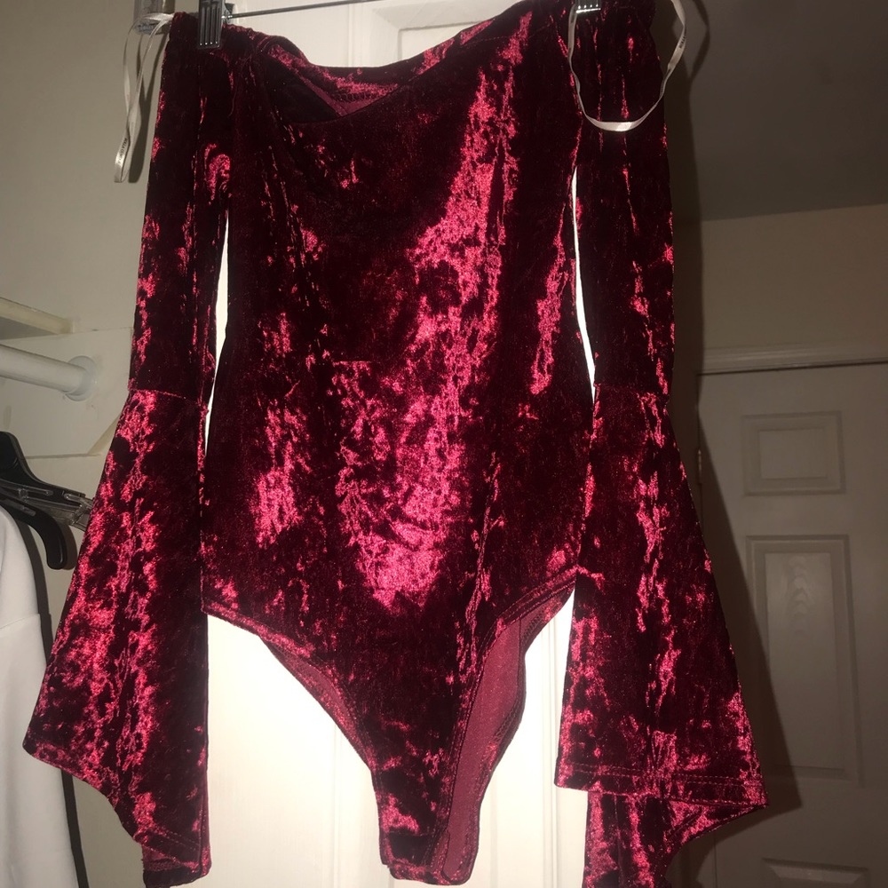 Red off the shoulder bodysuit!